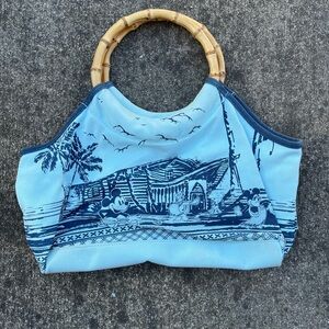 Disney Blue Tropical Tote with Bamboo Handle